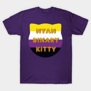 Nyanbinary Kitty Nonbinary Flag With Cat Ears Design T-Shirt